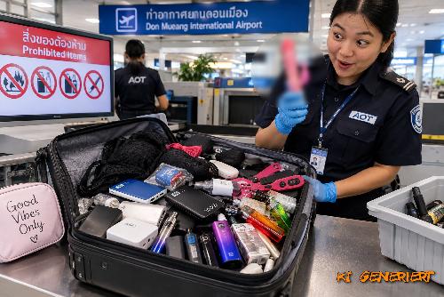 Bild Bangkok kontrolliert Gepäck - Powerbanks und andere heiße Geräte
