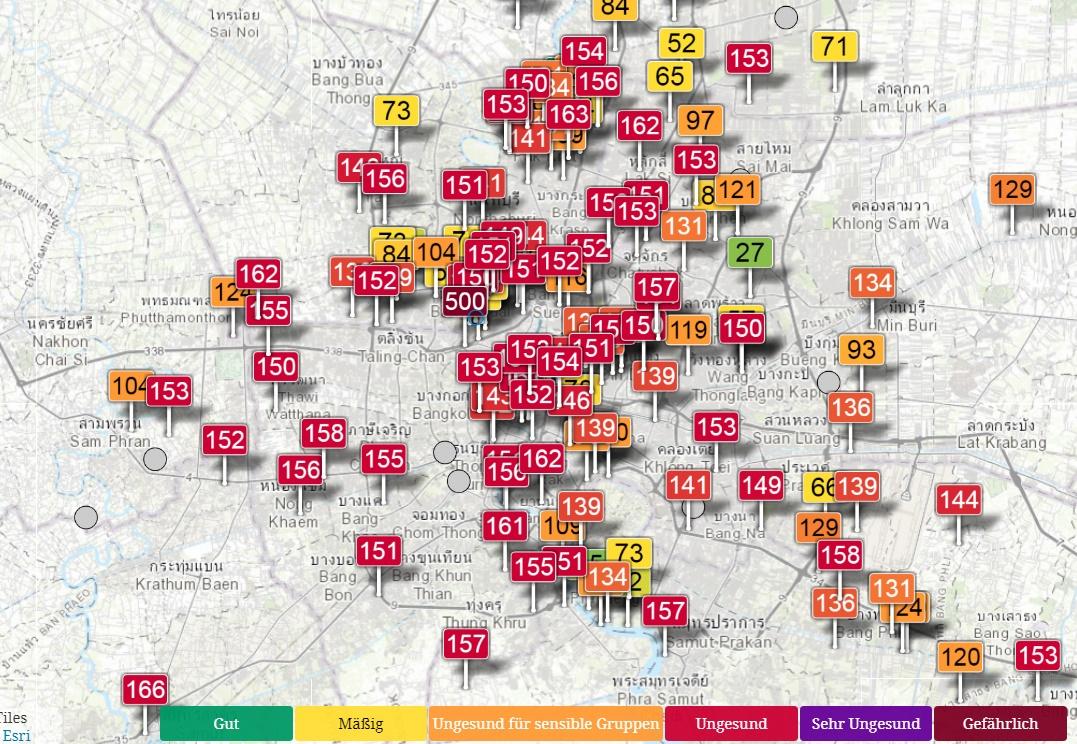 Echtzeitkarte Luftverschmutzung Bangkok AQI